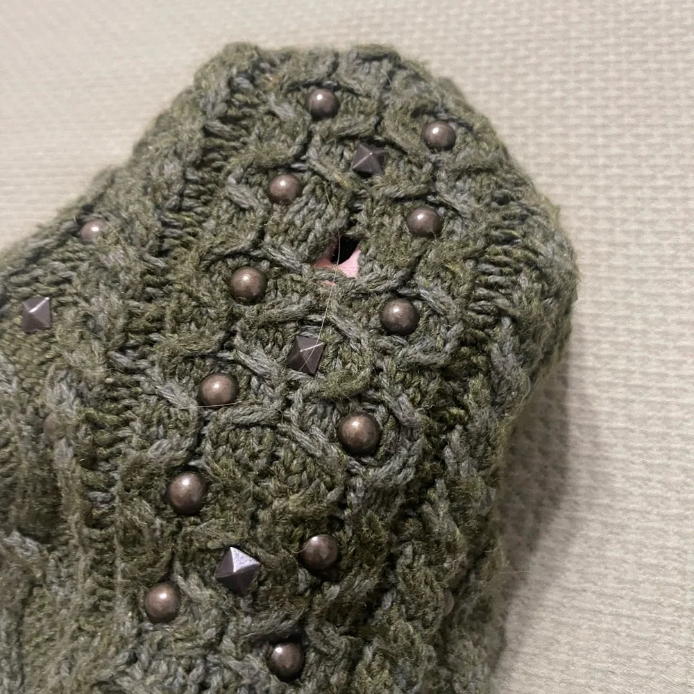 American Beagle Outfitters olive green dog sweater with studs